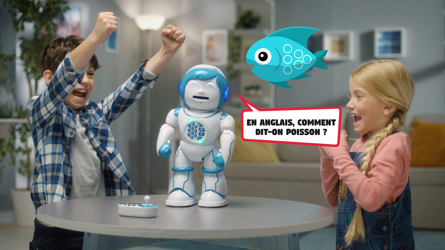 Lexibook Powerman Kid - educational robot, bilingual French/English, with remote control - programmable, dances, plays music, tells stories, 450+ quiz, records 4+.