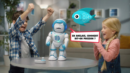 Lexibook Powerman Kid - educational robot, bilingual French/English, with remote control - programmable, dances, plays music, tells stories, 450+ quiz, records 4+.