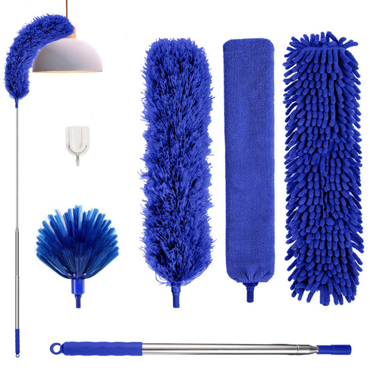 7-piece duster telescopic washable, duster long extendable up to 213cm, cobweb remover with hook microfiber dust mop for high ceilings cobwebs