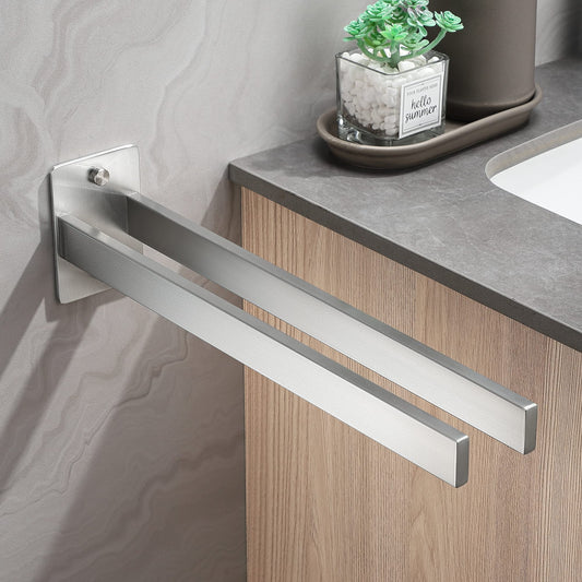 Dvocel Towel Rack Double Arm Towel Holder Wall Mounted for Bathroom and Kitchen 39CM 304 Stainless Steel Silver Towel Bar Drill Square Towel Rail