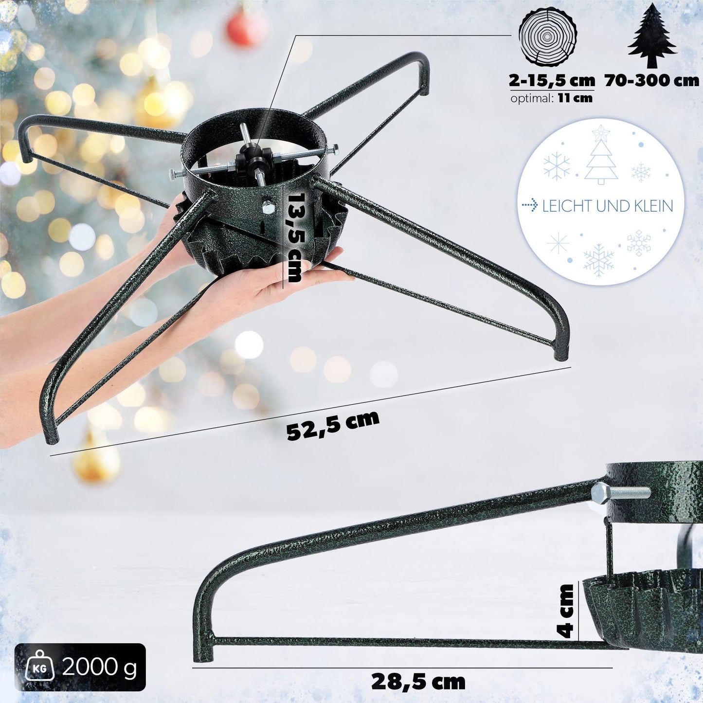 KADAX Steel Christmas Tree Stand, Sturdy Tree Stand with Water Bowl, XXL Tree Stand with Swivel Plate System, Stand for Tree, Various Sizes (Width: 73 cm, Green)
