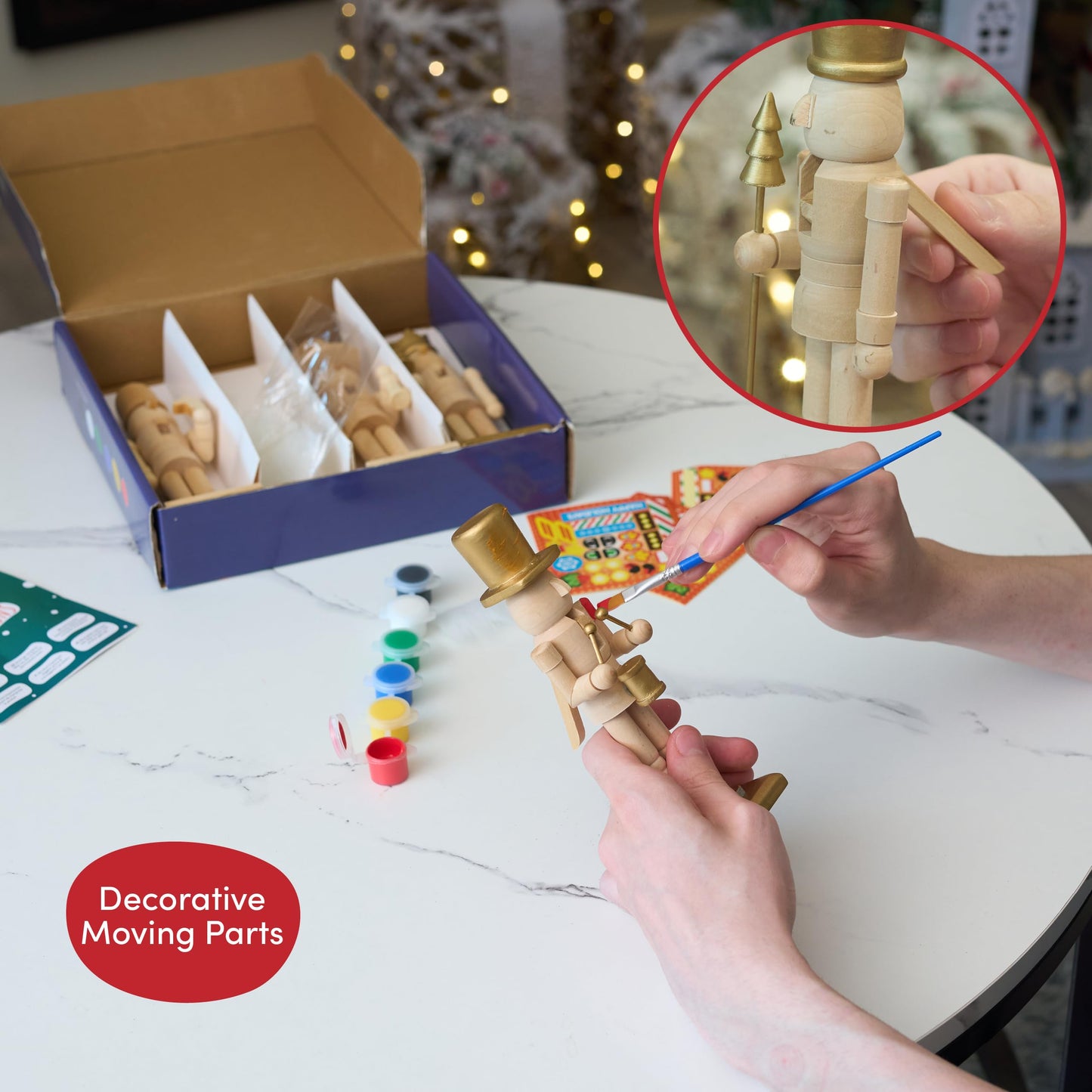 THE TWIDDLERS - 4 hand-painted wooden Nutcracker soldiers, 18cm - High-quality, handmade set, traditional pine wood ornaments, DIY Christmas decoration with movable parts.