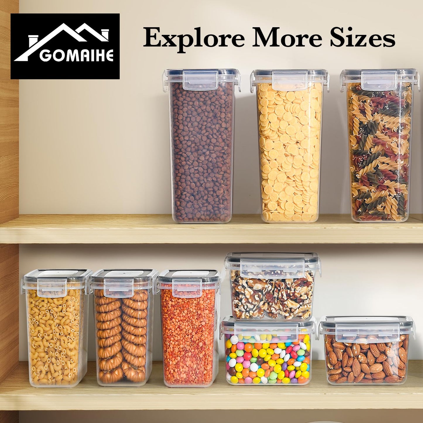 GoMaihe 24 Piece Set Storage Jars with Lid Airtight: Containers with Labels & Marker | Kitchen Storage Box for Cereal, Flour, Cornflakes, and Sugar | BPA-FREE | Dishwasher Safe