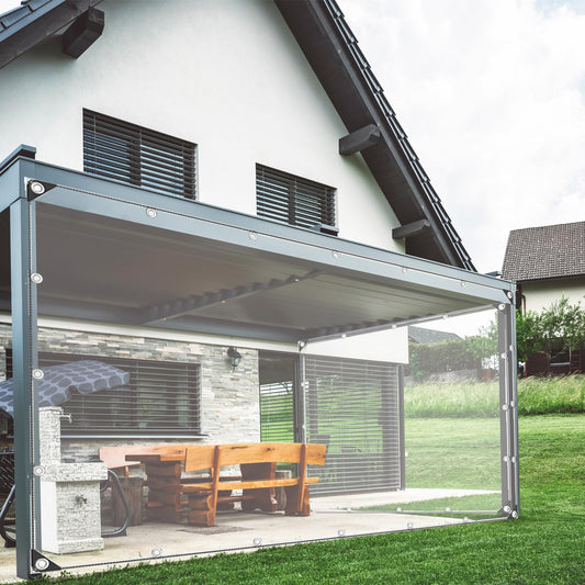 Waterproof, Tear-resistant Transparent Tarpaulin with Eyelets, 0.3mm thick Multifunctional PVC Protective Cover, for Car, Camping, Garden Furniture, with Rope and Cable Ties, 420g/m² (2.4X3M)