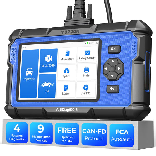 TOPDON Auto Diagnostic Tool ArtiDiag600S, 4 system diagnoses obd2 diagnostic tool for all vehicles, 9 reset services for oil, BMS, ABS, SAS, TPMS, throttle... lifelong free upgrades.