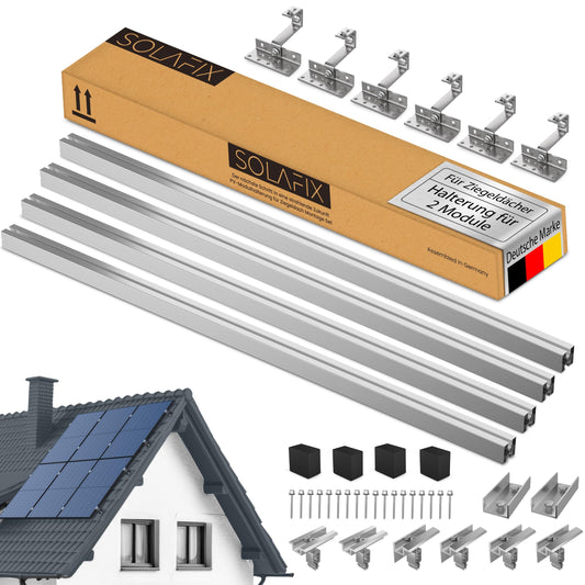 SOLAFIX® Balcony Solar Panel Mounting Kit for Tile Roof - Roof Mount Set for 2 Solar Panels 30-40 mm Frame Height - Solar Mount for Tile Roof with EASY-CLICK Clamps & Height-Adjustable Roof Hooks