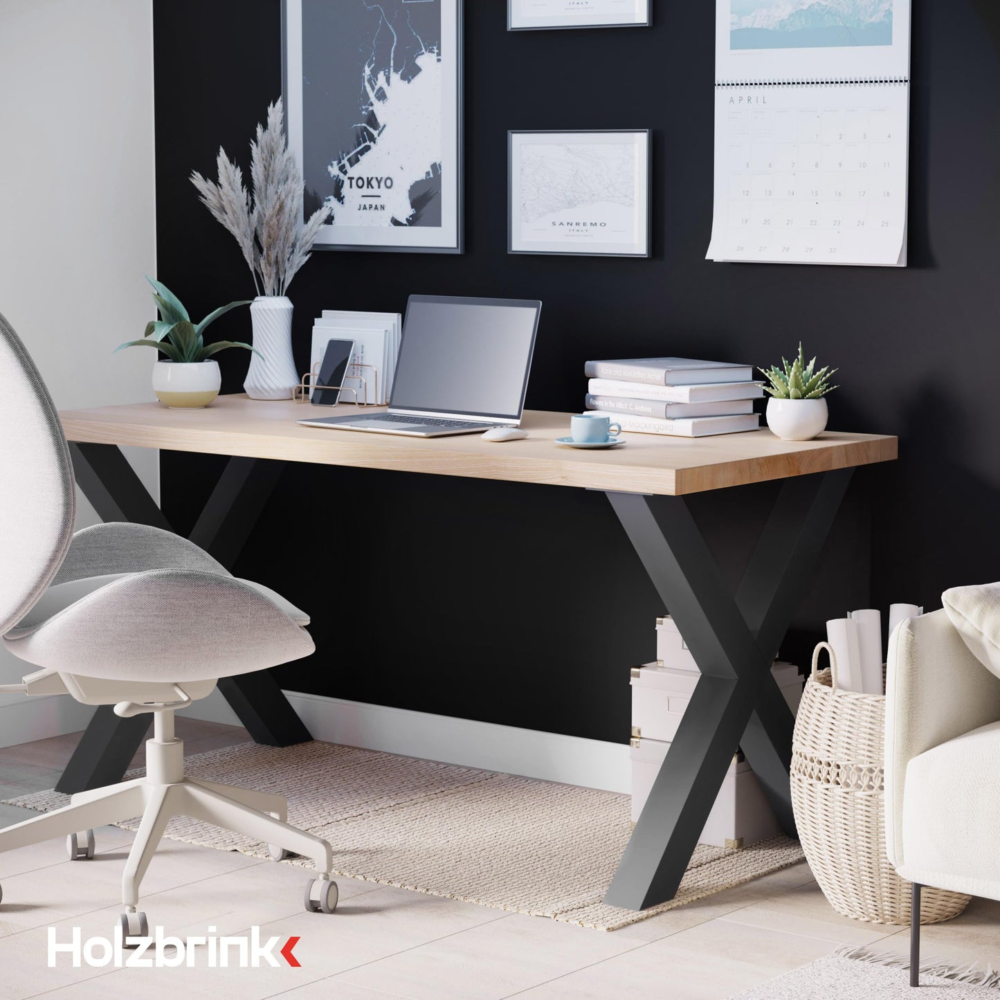 WOODBRINK Table Legs Metal Black X-Shape | Design Table Bases for Coffee Table, Dining Table, Desk, Bench | 1 Piece Furniture Feet 60x72 cm