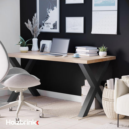 WOODBRINK Table Legs Metal Black X-Shape | Design Table Bases for Coffee Table, Dining Table, Desk, Bench | 1 Piece Furniture Feet 60x72 cm