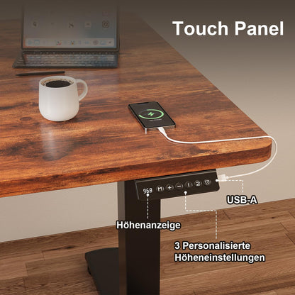 JUMMICO Adjustable Standing Desk COMPLETE TABLETOP Electric Height Adjustable Desk with Memory Function Standing-Sitting Table Computer Desk 120 x 60 cm Brown