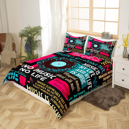 Single bed with duvet cover and 1 pillowcase, musical notes, for kids and adults, music disc, classic, 2-piece