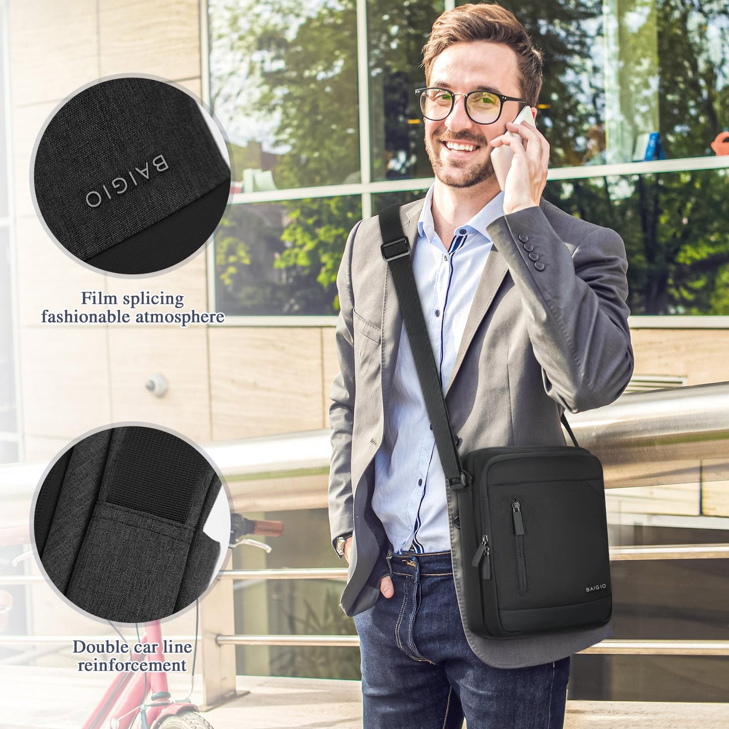 BAIGIO Men's Shoulder Bag for Tablet iPad up to 11 inches, Crossbody Bag for Men for Work Travel Everyday Life, Waterproof.