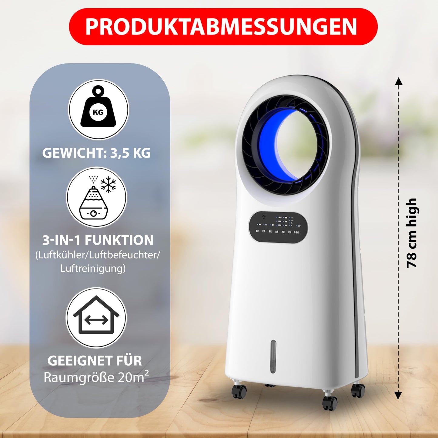 YOUNG LIFEBLADE Portable air conditioner without exhaust hose, with remote control, 8 hr timer, 60 dBA, 2in1 - air cooler, humidifier, mobile fan with water cooling, quiet portable air conditioner...
