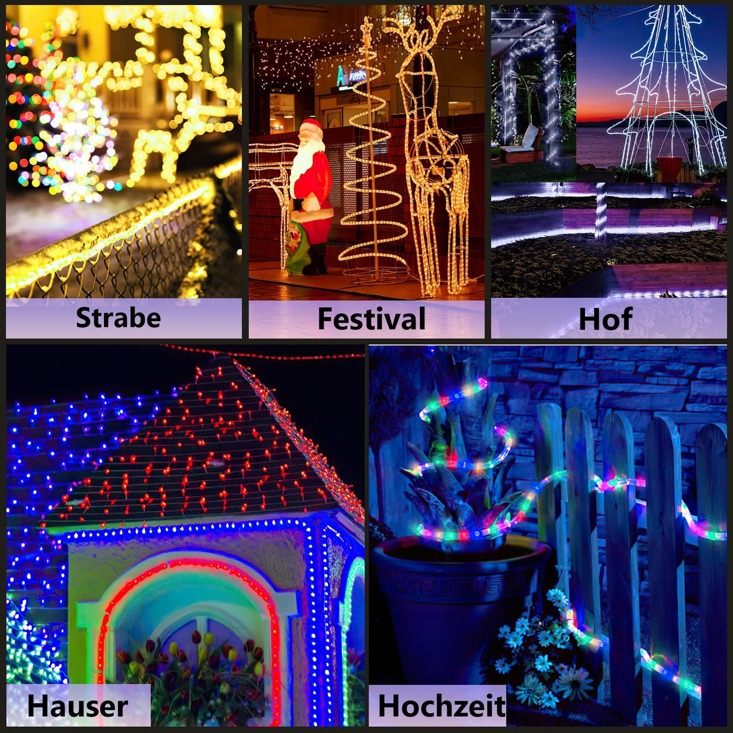 Ikodm LED light rope outdoor 1200 LEDs 50m light rope with timer 8 lighting modes waterproof string lights powered by electricity for indoor party Christmas Halloween wedding, warm white