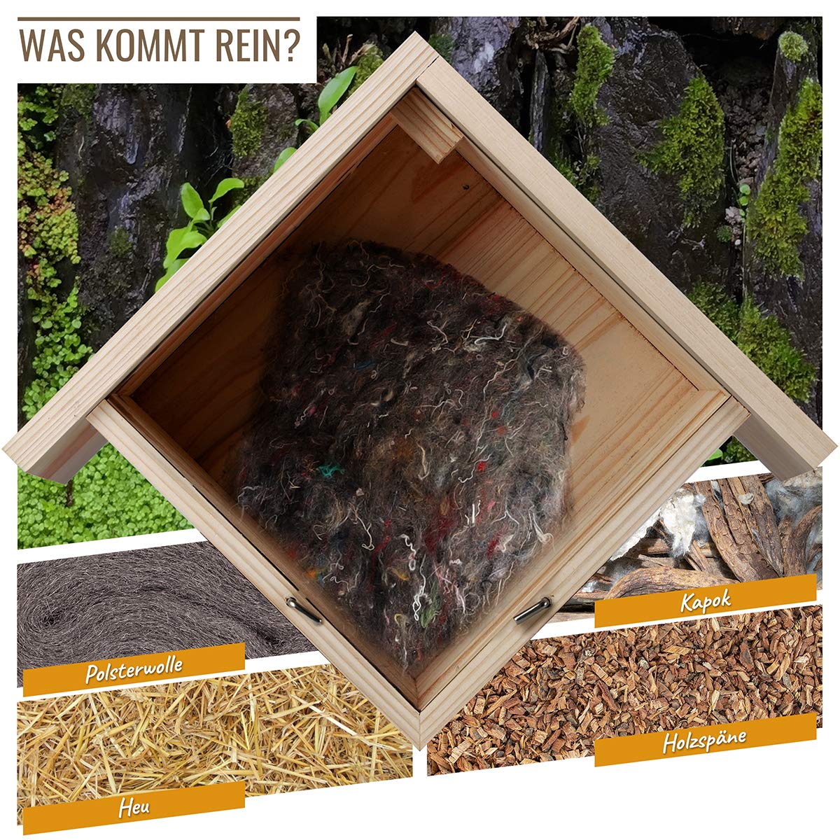 Wildlife heart | Hanging insect hotel - includes nesting material, weatherproof solid wood nesting aid, species protection house for wild bees & insects, garden decoration