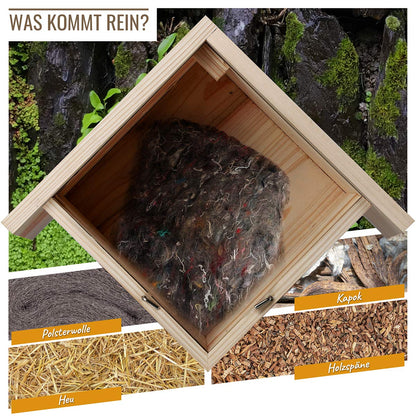 Wildlife heart | Hanging insect hotel - includes nesting material, weatherproof solid wood nesting aid, species protection house for wild bees & insects, garden decoration
