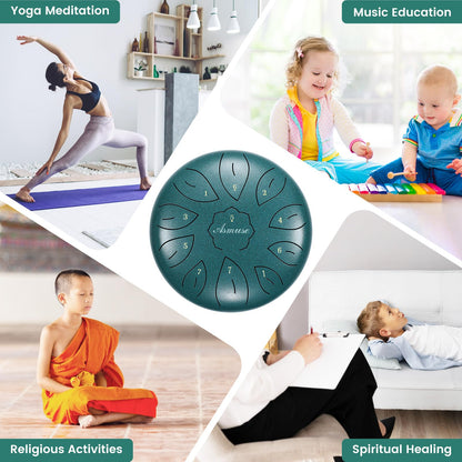 Asmuse 10" 11 Tone C Major Steel Tongue Drum, Handpan Drum for Meditation, Entertainment, Concerts, Yoga, with Carry Bag.