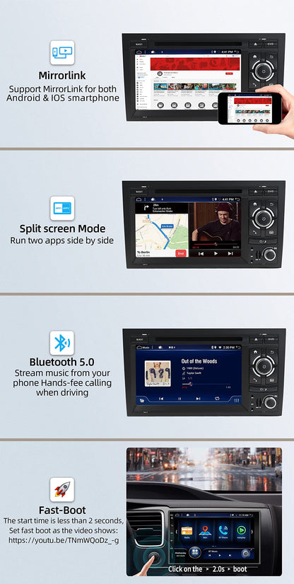 JOYX Android 12 Car Stereo for Audi A4/S4/RS4/Seat Exeo - [4G+64G] - Built-in DSP+Carplay+Android Auto - Rearview Camera Canbus FREE - With DAB Steering Wheel Control 4G WiFi Bluetooth5.0-2 Din