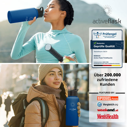 Stainless steel water bottle ACTIVE FLASK + straw (3 lids) BPA-free, leak-proof, suitable for carbonated drinks - bike water bottle thermos insulated sports water bottle kids tea.