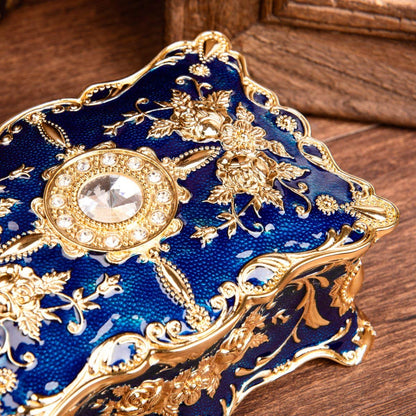 Feyarl Retro Jewelry Boxes Engraved Jewelry Case Storage Jewelry Box Mother's Day Gift for Jewelry Earrings Rings Blue.