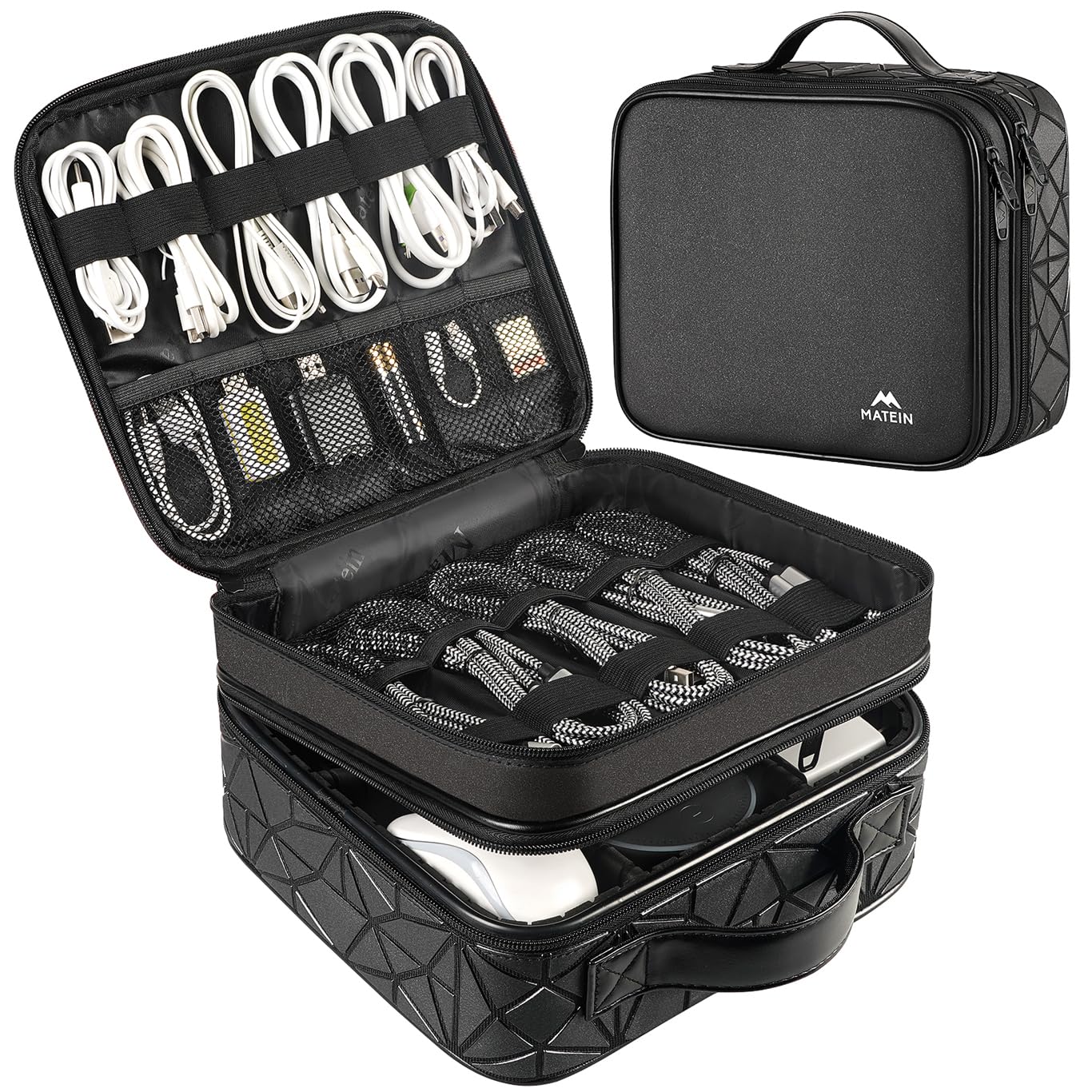 MATEIN Cable Bag Organizer, Cable Storage Travel 3-Layer Cable Organizer Cable Storage Cable Organizer Bag Charger Electronics Bag for Phone, Black