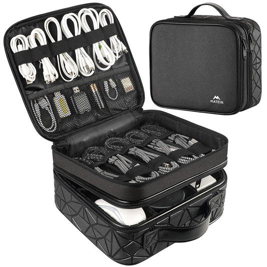 MATEIN Cable Bag Organizer, Cable Storage Travel 3-Layer Cable Organizer Cable Storage Cable Organizer Bag Charger Electronics Bag for Phone, Black