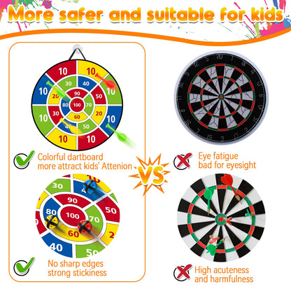 Children's dart board - 26 inches, Montessori toy with dinosaur theme dart board with 12 balls board games toy, two-sided safe game gift outdoor indoor game choice, 66cm