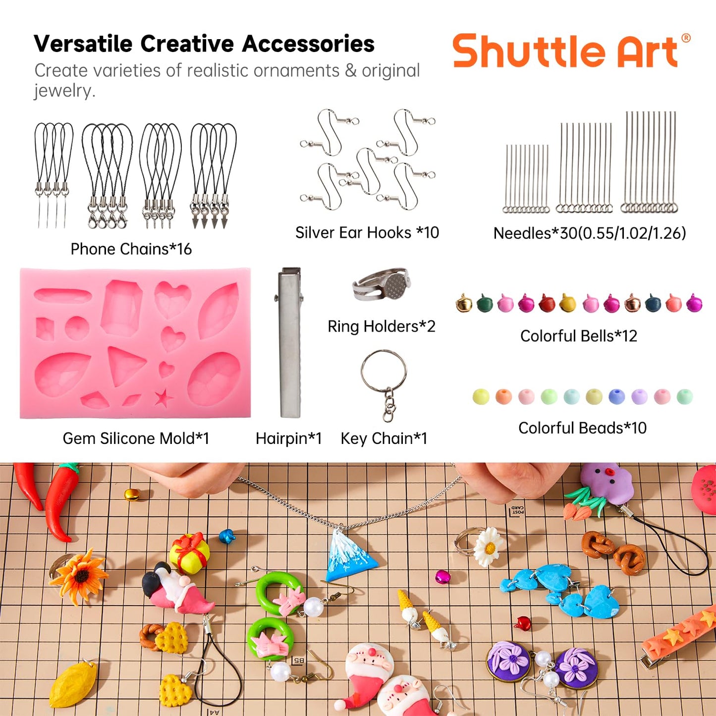 Shuttle Art Polymer Clay Set, 57 colors clay set with 102 pieces of polymer clay accessories, oven-bake modeling clay, polymer clay with 19 carving tools, kids clay, clay for earrings, bracelet.