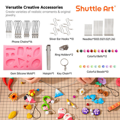 Shuttle Art Polymer Clay Set, 57 colors clay set with 102 pieces of polymer clay accessories, oven-bake modeling clay, polymer clay with 19 carving tools, kids clay, clay for earrings, bracelet.