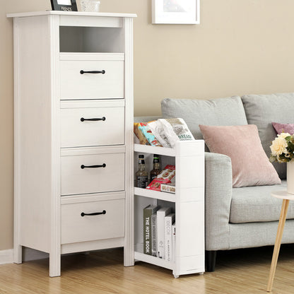 SONGMICS narrow gap storage cart with 3 shelves, niche cabinet on wheels for kitchen, bathroom, basement, KFR09WT, white, 45 x 17 x 68.5 cm