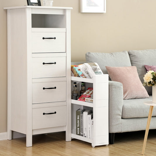 SONGMICS narrow gap storage cart with 3 shelves, niche cabinet on wheels for kitchen, bathroom, basement, KFR09WT, white, 45 x 17 x 68.5 cm