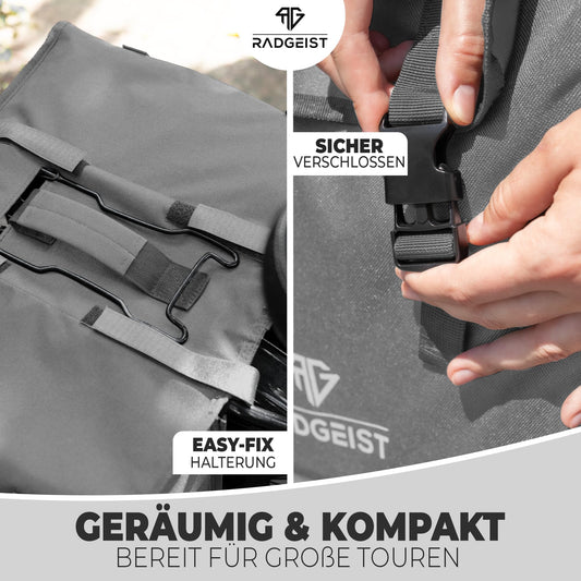 RADGEIST Double Pannier for luggage rack I Double bicycle bag I Luggage rack bag Double bag for bike 30L
