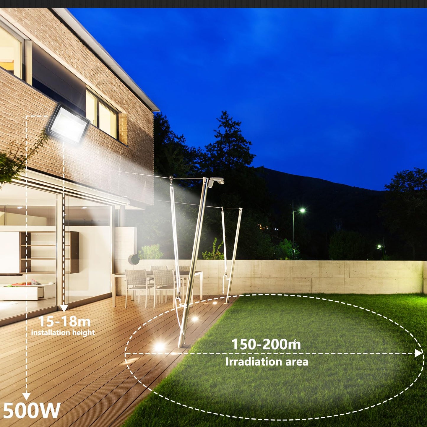 Loyal 500W LED Floodlight Outdoor, 50000LM Super Bright Outdoor Spotlight, IP66 Waterproof Floodlight, 3000K Warm White Spotlight, Outdoor Light for Garden, Garage, Driveway, Doors