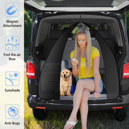 ZATOOTO car sunshade for VW T5 T6, trunk cover with triple zipper, magnetic divider curtain shade net mosquito net for camping travel.