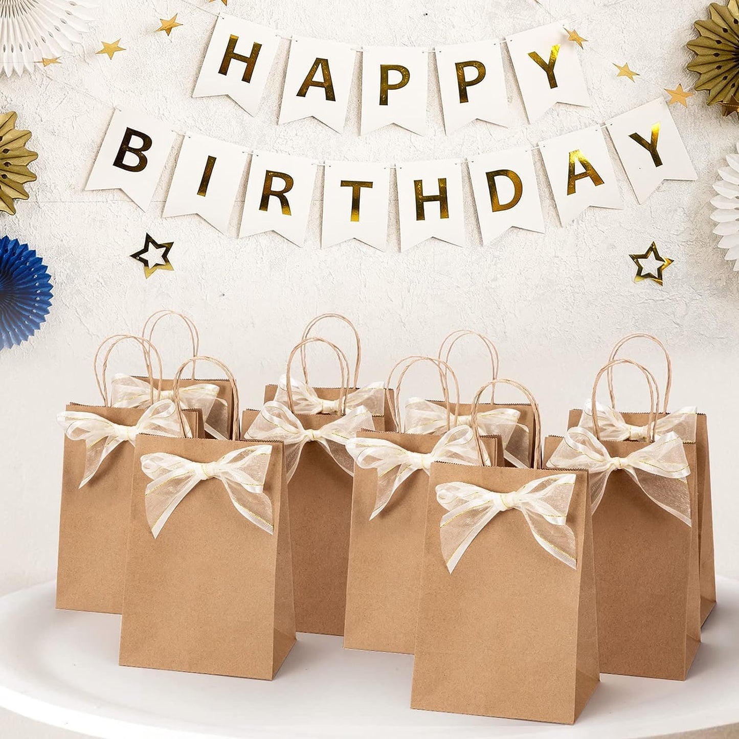 Switory 50 pcs Brown Paper Bags with Handle - 20.3 x 12 x 26.7 cm Small Gift Bags Paper Shopping Bags Kraft Paper Bag for Shopping, DIY, Birthday, Party