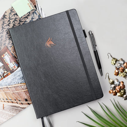 Clever Fox Planner PRO Premium Edition - Luxurious weekly and monthly planner + budget planner for productivity and goal achievement, undated, storage box, lasts for 1 year, Silver Black