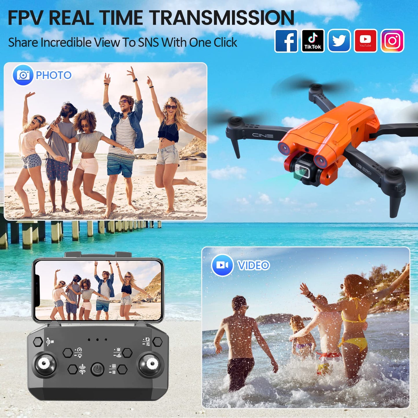 Mingfuxin Foldable Drone with Camera for Beginners, RC Quadcopter Drone with App WIFI FPV Live Video, Altitude Hold, Headless Mode One-Key Take-off Landing for Adults Kids
