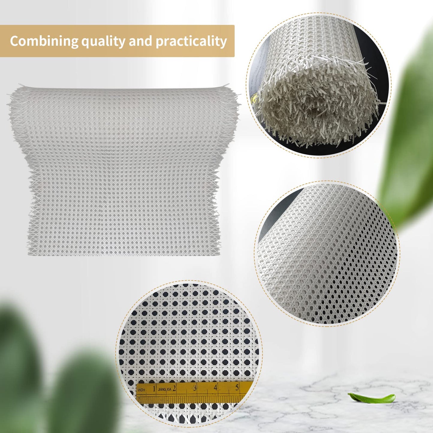 Viennese cane, PE rattan strapping, wide rattan weaving, waterproof honeycomb weaving, handmade rattan craft for DIY furniture decoration, chair weaving, furniture weaving (60 x 150cm, white)