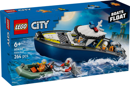 LEGO City Police Boat Chase - playset with floating speedboat, robber's dinghy, 3 minifigures, and a shark figure - ideal gift for boys and girls 6 years and up - 60456.