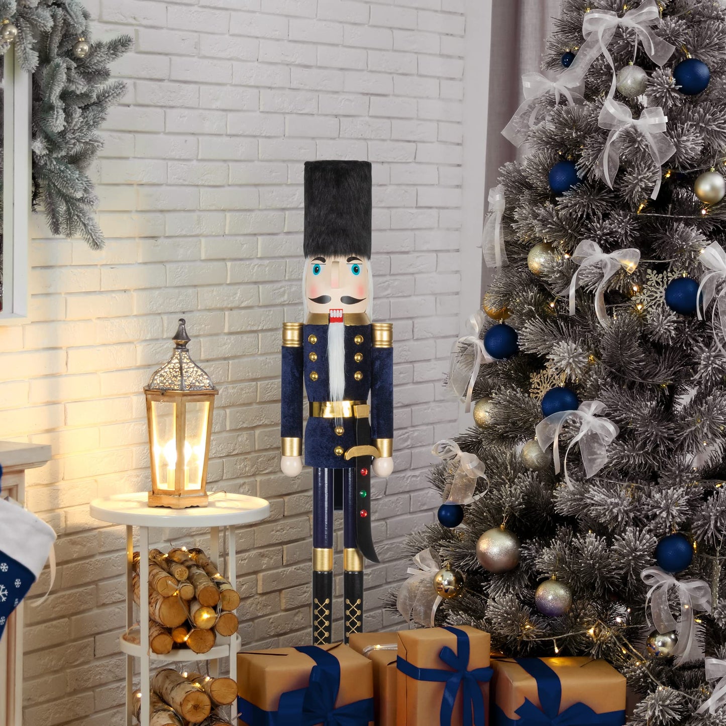 AI Store 120 cm Christmas Nutcracker Life Size Large XXL Wooden Nutcracker Figure Christmas Decoration (Blue Soldier)