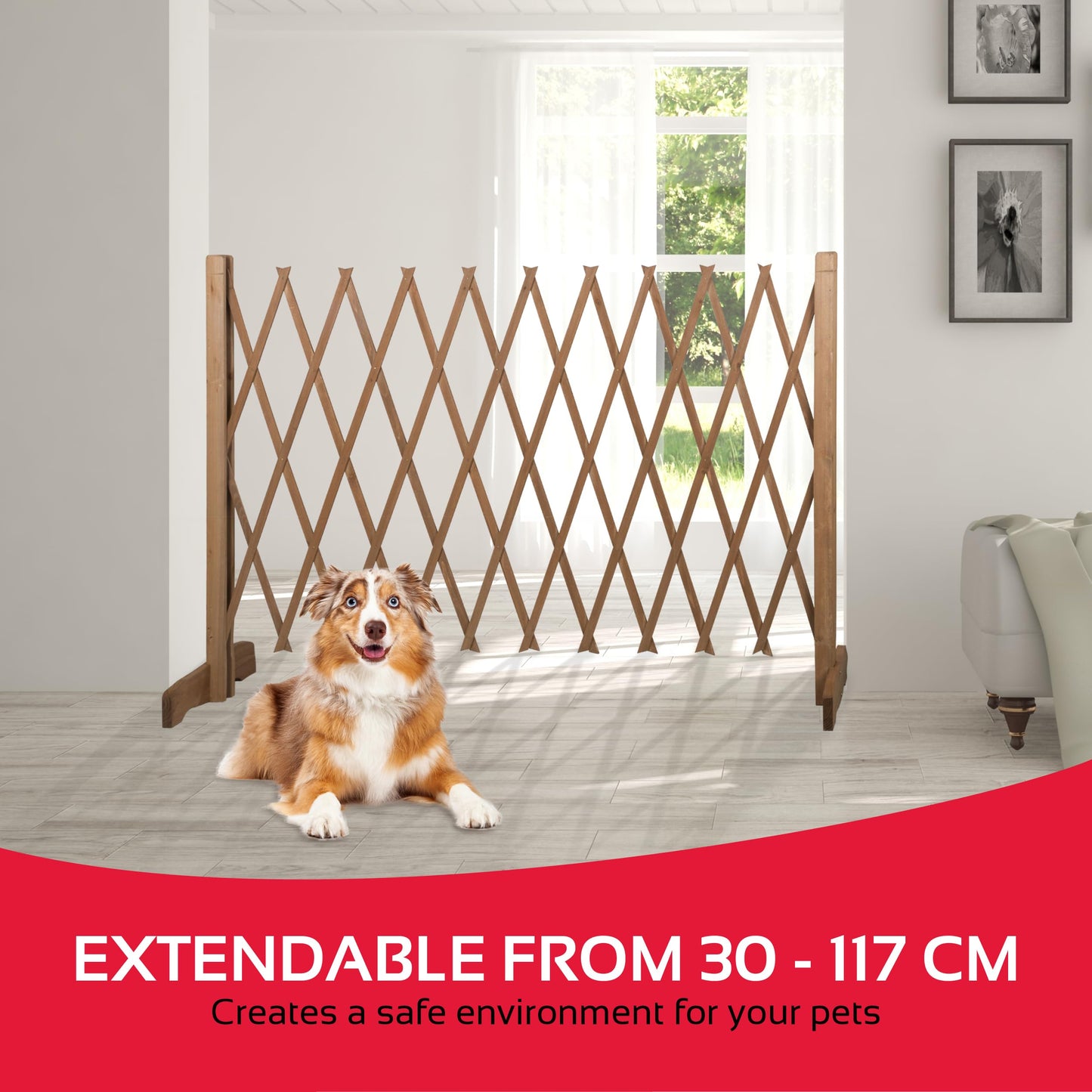 MaxxPro Barrier Door Safety Gate, Extendable Dog Fence, Width 30-117 cm, Height 90 cm