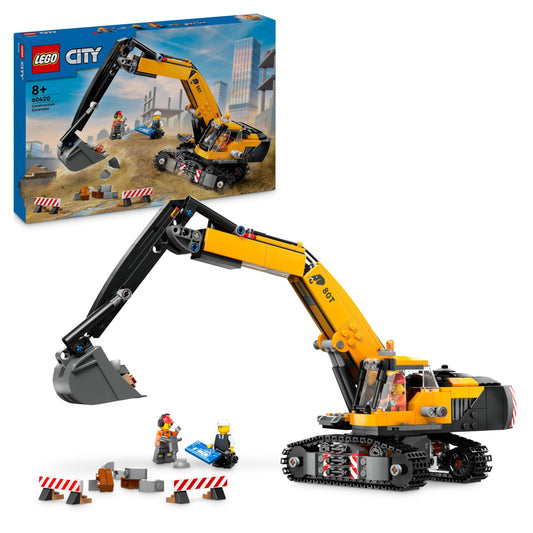 LEGO City Crawler Excavator, toy excavator for kids aged 8 and up, construction toy with excavator model, buildable truck with accessories, and 3 minifigures 60420