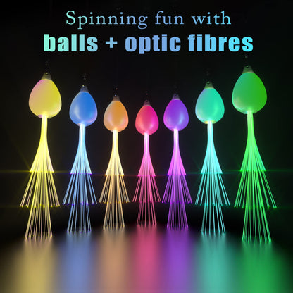 LED poi ball set for kids & adults - rechargeable fiber optic glow poi balls for professionals | LED pois for kids juggling | juggling set & light painting accessories | fire poi balls & glow balls