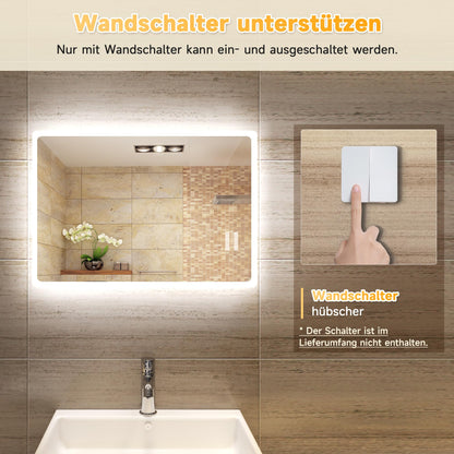SONNI bathroom mirror with lighting 60x40 cm LED bathroom mirror wall switch bathroom mirror wall mirror light mirror IP44