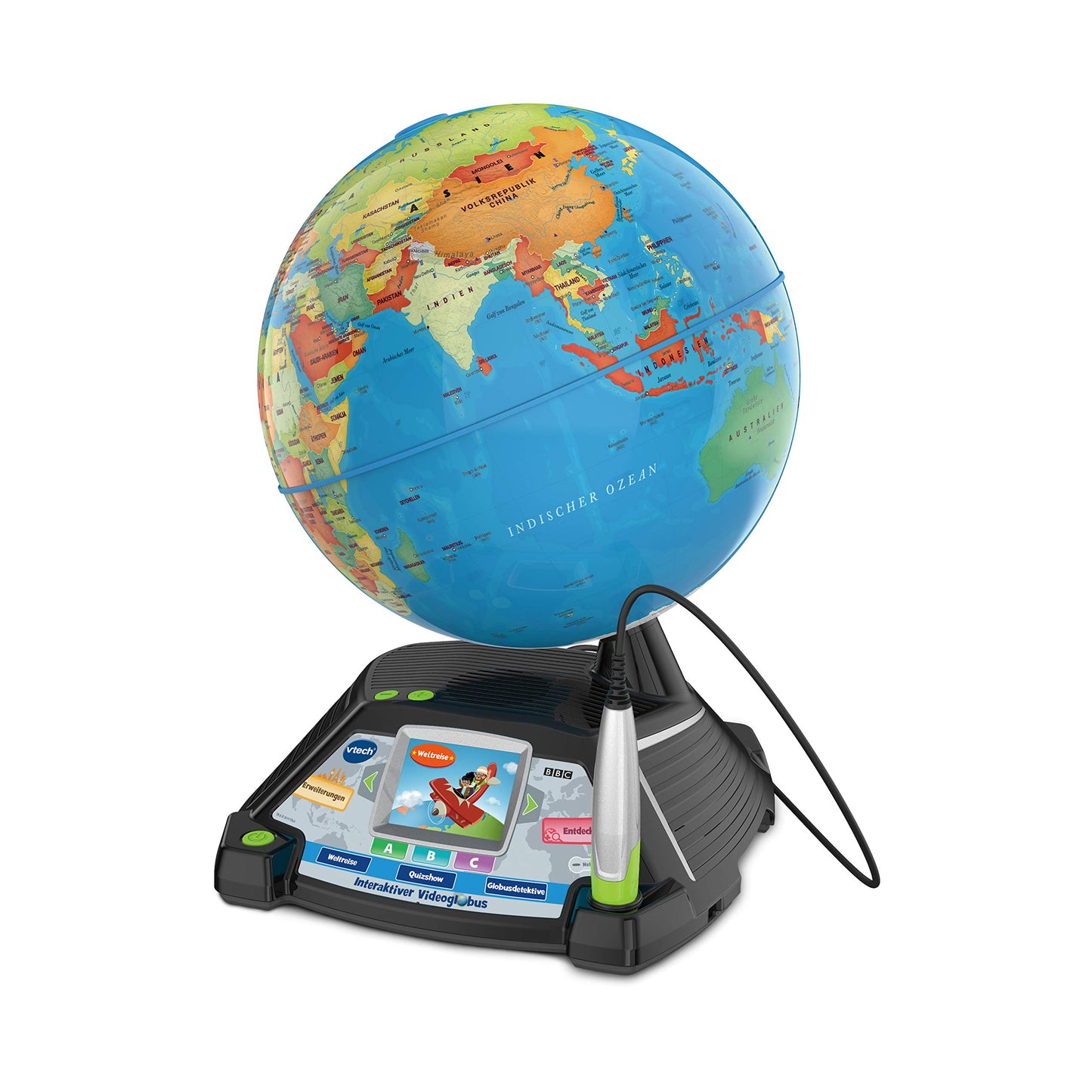 VTech Interactive Video Globe - globe with screen, auditory and visual learning content (German version) - perfect for starting school - for children aged 7 and above