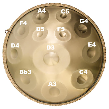 ANTETOK Gold Harmonic 440hz 22 Inch Handpan Steel Drum 12 Tones in D Minor Steel Tongue Drum, Harmonic Percussion for Sound Healing, Personal Meditation, Yoga, Gift for Music Lovers