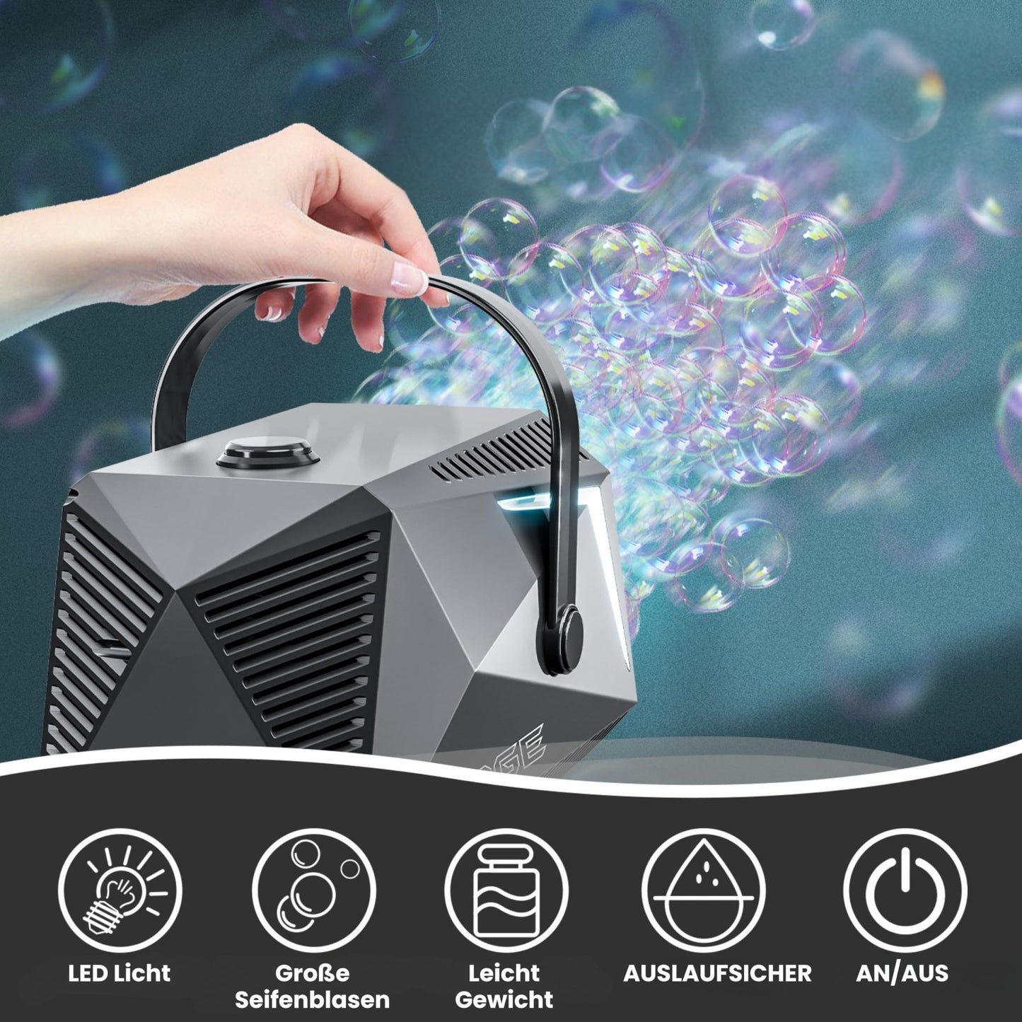 Bubble LED bubble machine, 4X 90ml bubble fluid tank, bubble machine, bubble gun for kids, bubble bazooka bubble machine, gift, wedding