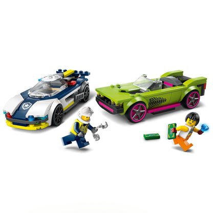 LEGO City Police Car and Muscle Car Chase & City Electric Sports Car Set, Racing car with minifigure, toy car for boys and girls aged 5 and up, birthday gift 60383.