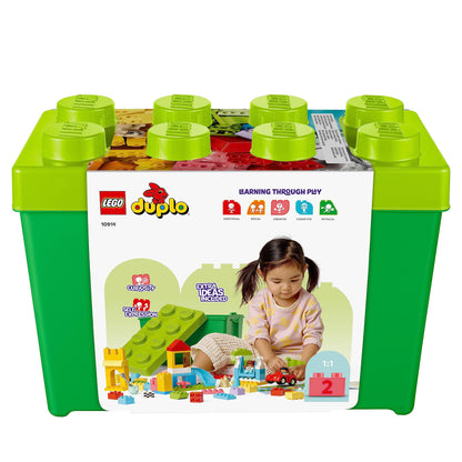 LEGO DUPLO Classic Brick Box - Montessori toy for 1 year olds - Educational toy for toddlers with car, number bricks, animal figures and storage box - Gift for girls and boys 10914