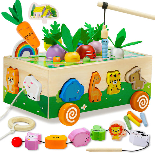 MutoToy® Montessori Toy for 1 year olds, 6 in 1 Multifunctional Wooden Toy for 1 2 3 year old kids, Farm Motor Skills Toy made of wood, Animal Sorting and Stacking Learning Toy Gift for Girls Boys.