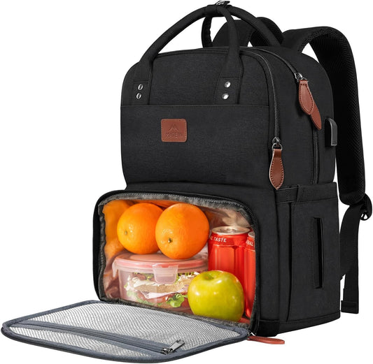 MATEIN Laptop Lunch Backpack, Picnic Backpack with Insulated Cooler Compartment, 17 Inch Ice Pack for Men and Women with USB Port, Lunch Bag for Camping Travel Business Work, Black